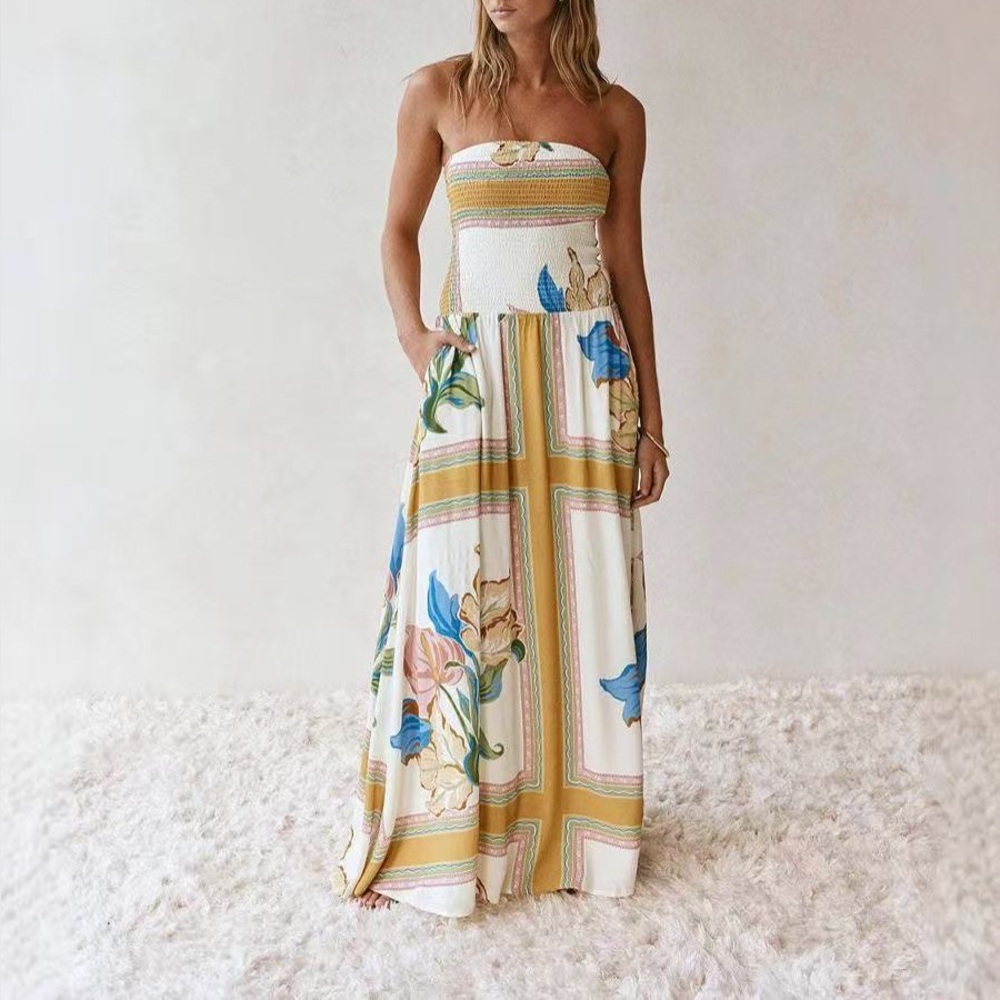 Zimmermann Strapless Floral Maxi Dress in White and Mustard